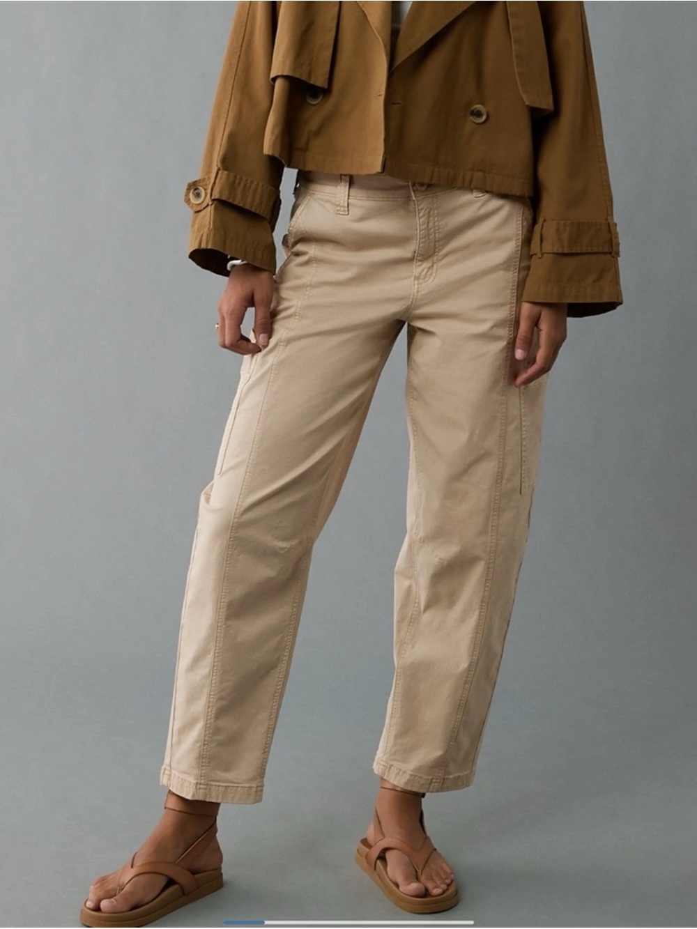 American Eagle Stretch Barrel Cargo Pants in Soft Oat